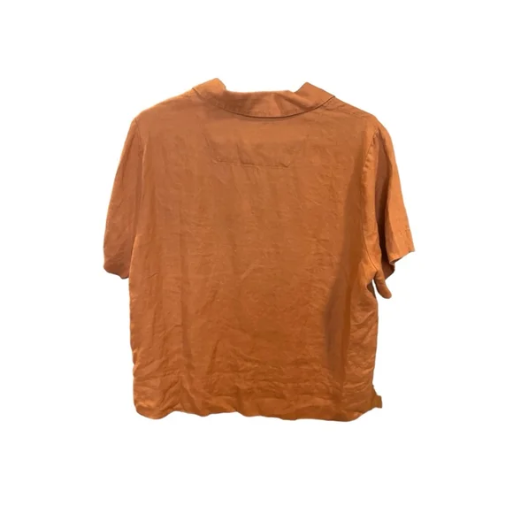 Quince Linen Shirt Golden Brown Short Sleeve L - Picture 7 of 8